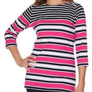 Stripe Boat Neck Top - 3/4 Sleeve